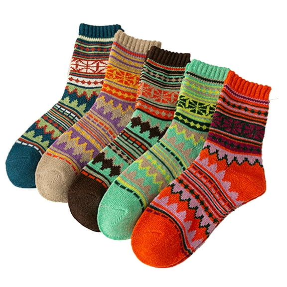 SwiftWear Women's 5 Pairs Winter Warm Knitting Cotton Socks Vintage Casual Cozy Warm Crew Socks Christmas Gifts