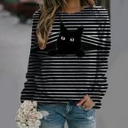 sebulube Women's Casual Round Neck Animal Stripe Long Sleeve Print T-Shirt Top Blouse