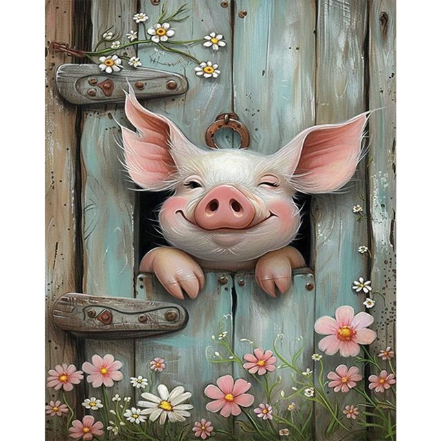 Kit de pintura por números sobre lienzo, arte al óleo artesanal, imagen de cerdo, decoración de pared del hogar, 40x50cm