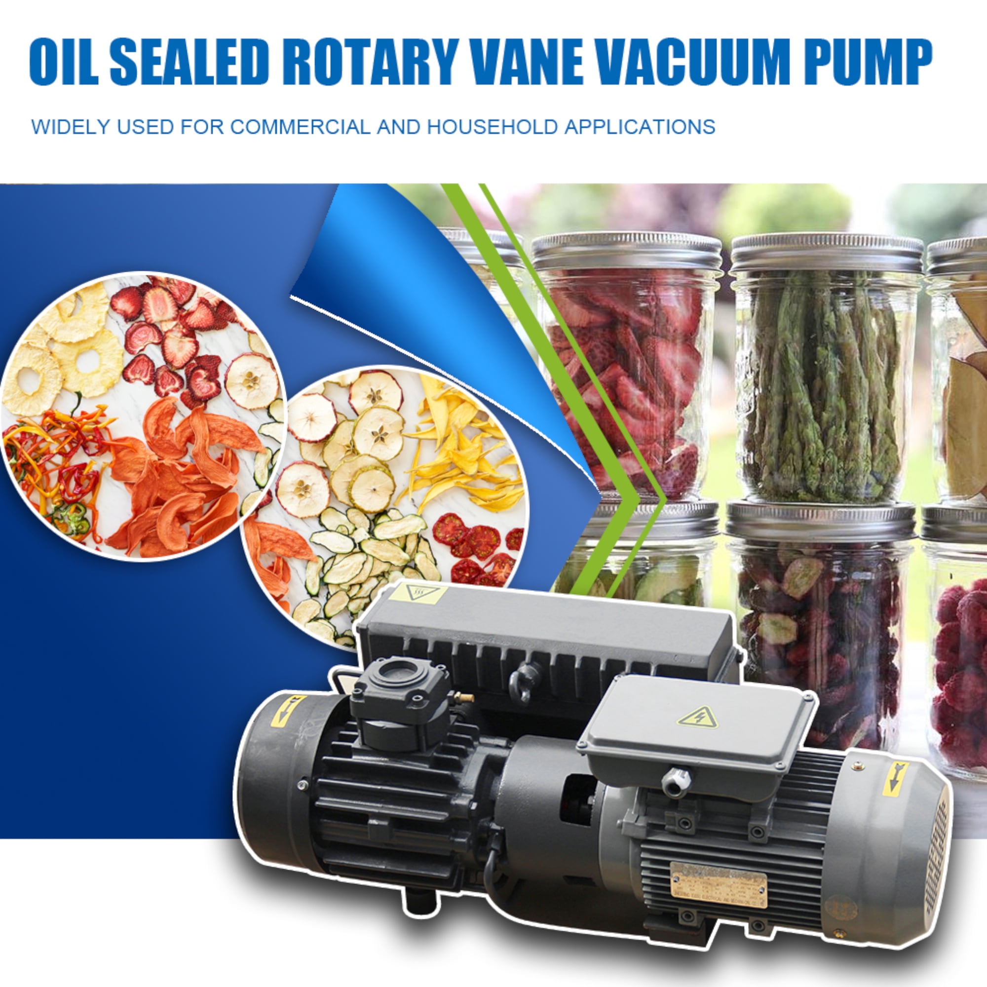HPDMC 2HP Rotary Vane Vacuum Pump - 23.4 CFM, 220V/60Hz 1-Phase, Oil Sealed Pump with NPT 1/4" Port