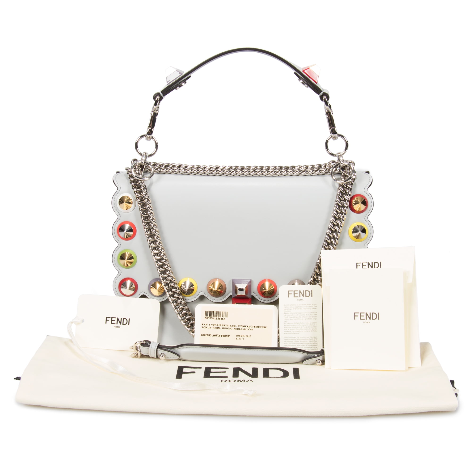 Fendi FENDI HBAG KANI LIB GRY MLTI M Medium Gray Kan I Leather Bag
