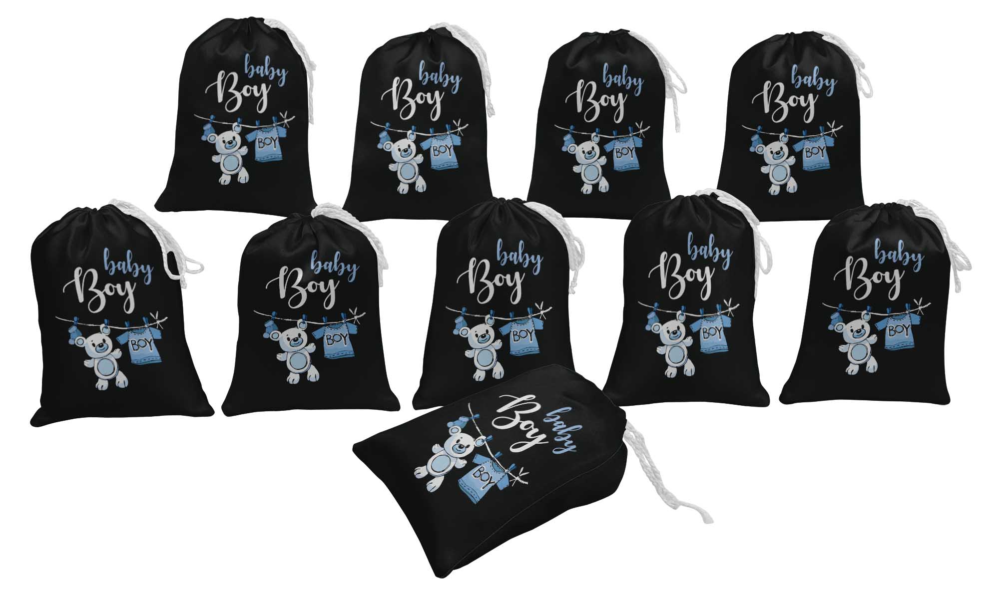 Darling Souvenir Black Hanging Teddy & Boy Baby Shower Party Supplies Favor Bags&nbsp;Drawstring Pouches&nbsp;15 Pieces
