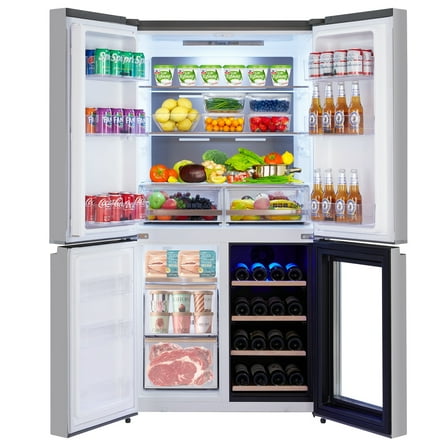 Adoolla 21 Cu. Ft. 4-Door French Door Refrigerator with Bottom Freezer & Wine Cooler, Stainless Steel Finish