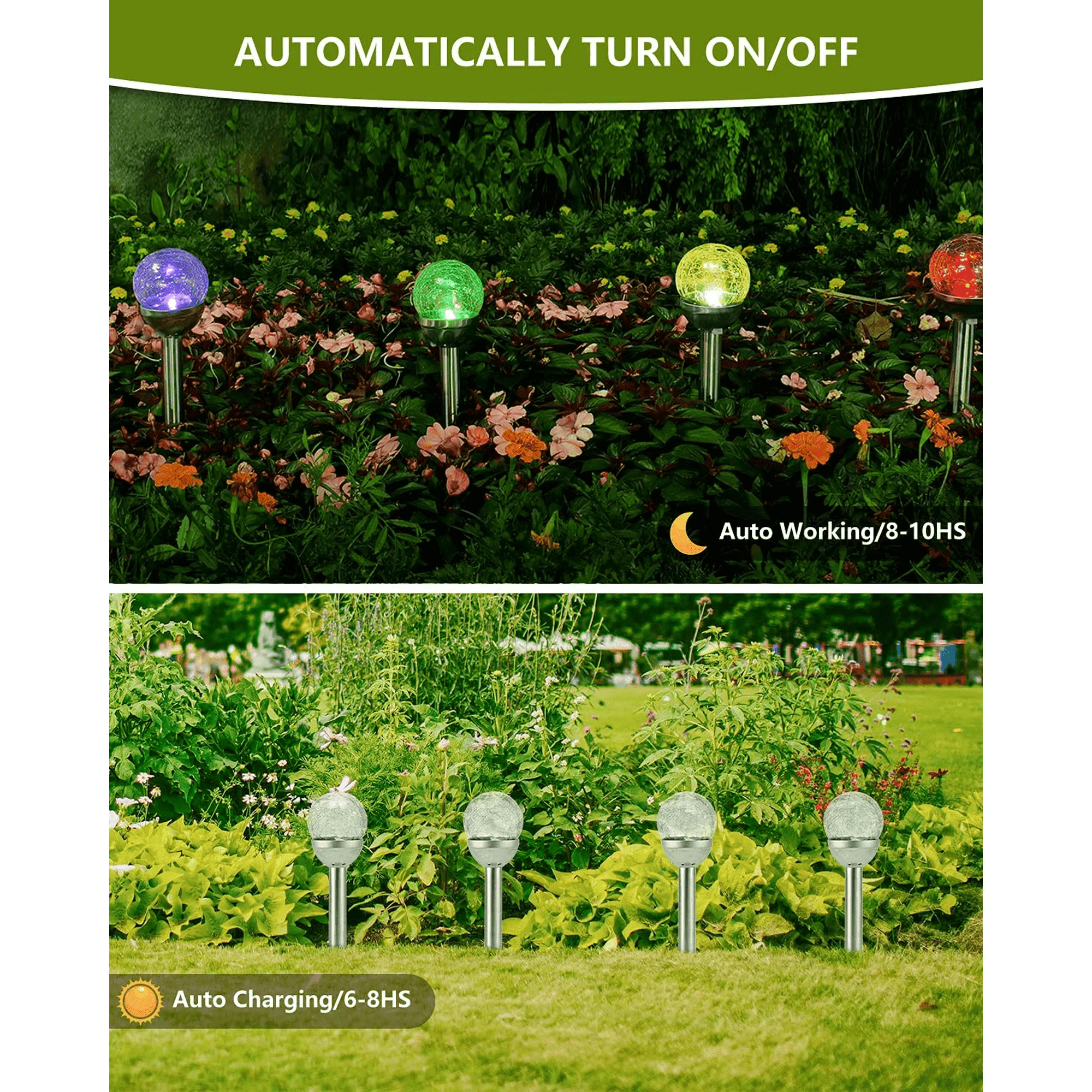 GLUAAE Solar Lights Outdoor, Cracked Glass Ball Dual LED Garden Lights, Landscape/Pathway Lights for Path, Patio, Yard-Color Changing and White-4 Pack