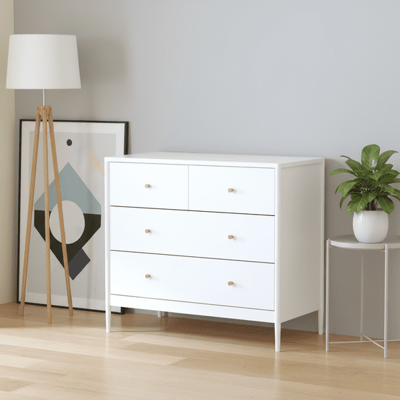 Homy Casa White Accent Cabinet with 4 Drawers, Modern Storage Chest for Bedroom, Living Room