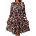 thumbnail image 3 of Women'S 3/4 Sleeve Round Neck Floral Print Midi Dress Summer Casual Dress Multicolor M, 3 of 9