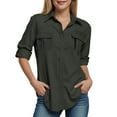 thumbnail image 3 of felwors Women's Utility Button-Down Shirt - Multi-Pocket Long Sleeve Workwear Blouse for Outdoor & Casual Wear AG, L, 3 of 7