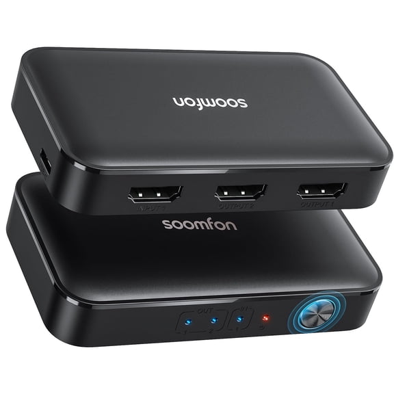 SOOMFON 4K @ 60Hz HDMI Splitter 1 in 2 Out Supports HDCP 2.2, 3D, UHD, CEC, HDMI Splitter 2 Monitors Simultaneously for Xbox, PS4, PS3, Roku, Blu-Ray Player, Firestick, HDTV