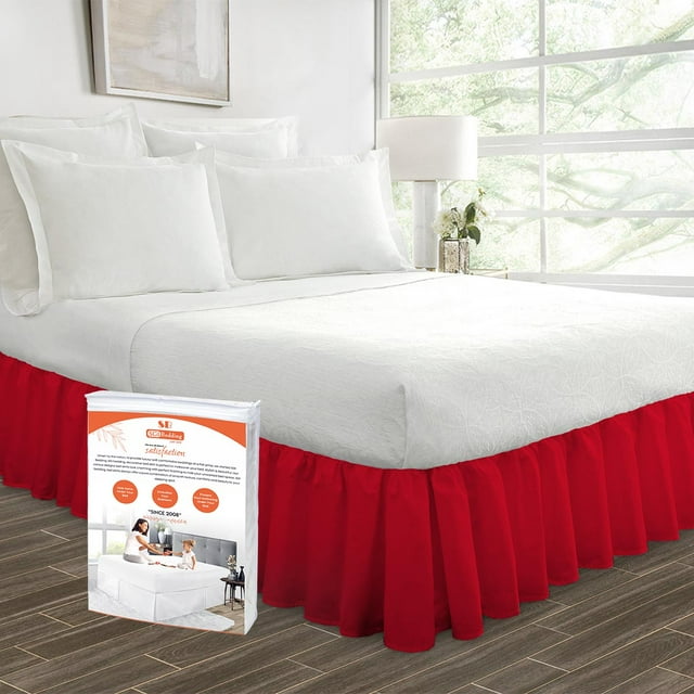 SGI Bedding 14 Inch Ruffled Bedskirt | Microfiber Ruffled Bed Skirt | Fade-Resistant, Wrinkle-free, Anti-static, Decorative, Extra Storage Space, Clutter-Free |Olympic Queen, Blood Red