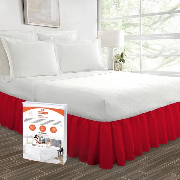 SGI Bedding 18 Inch Ruffled Bed Skirt | Microfiber Bed Skirt | Fade Resistant, Wrinkle Free, Anti-static, Decorative, Extra Storage Space, Clutter-Free |Twin, Blood Red