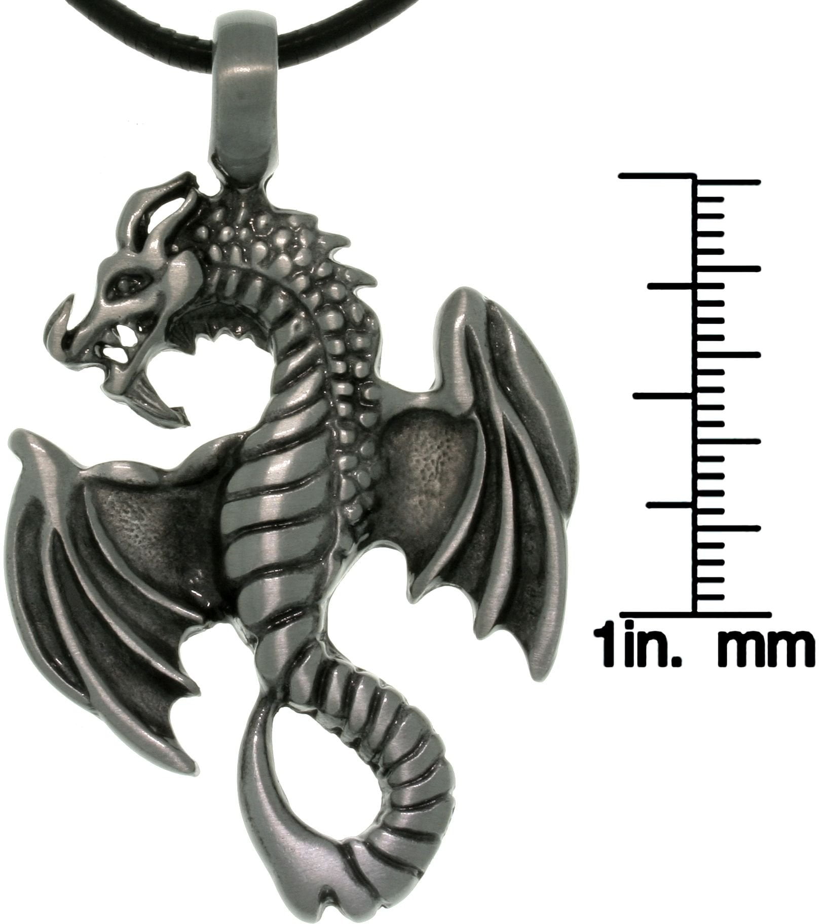 Jewelry Trends Pewter Unisex Flying Dragon Pendant with 18 Inch Black Leather Cord Necklace