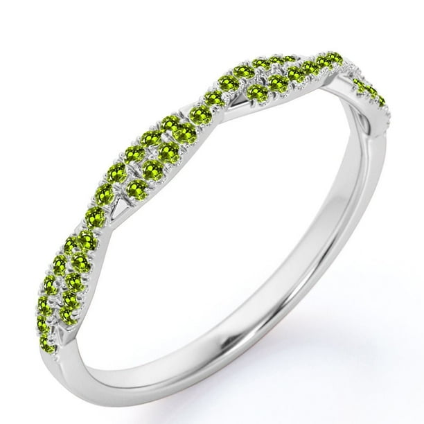 JeenMata Alianza de Boda de Media Eternidad con Piedra de Nacimiento de Agosto de 0,25 Quilates y Forma Redonda con Peridoto Pavé en Oro Blanco de 18 K sobre Plata