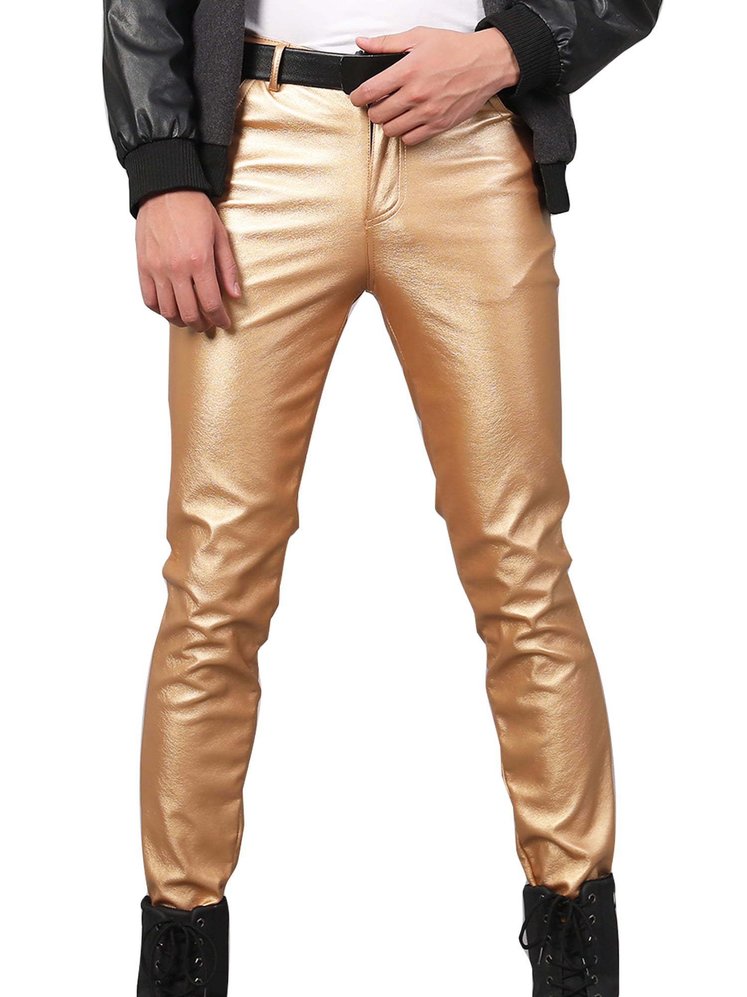 Grianlook Mens Lightweight Solid Color Biker Zip Pocket Bottoms Work Trousers Gold 28 - Walmart.com