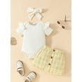 thumbnail image 5 of Aojekbee Baby Girls Summer Outfit Ribbed Short Sleeves Rompers and Plaid Buttons Skirt Headband 3 Piece Clothes Set, 5 of 10