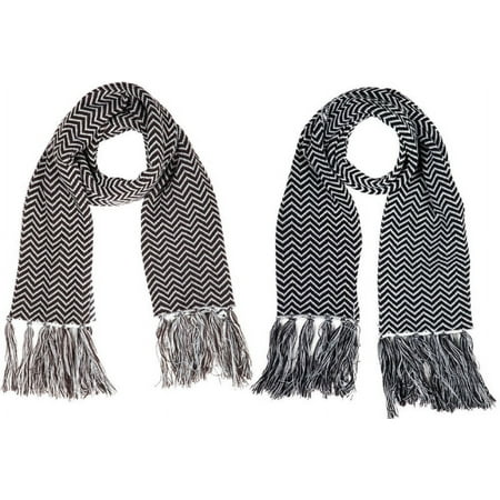 Classic Chevron Black And Brown Knit Scarves Set Of 2