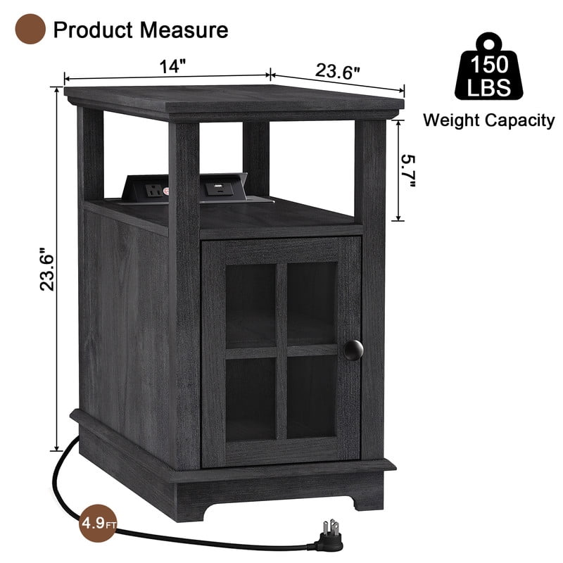 PLAMLE End Tables for Living Room with Storage Shelf,Narrow Sofa Side Table Slim Chair Side Table Adjustable Feet End table for Bedroom