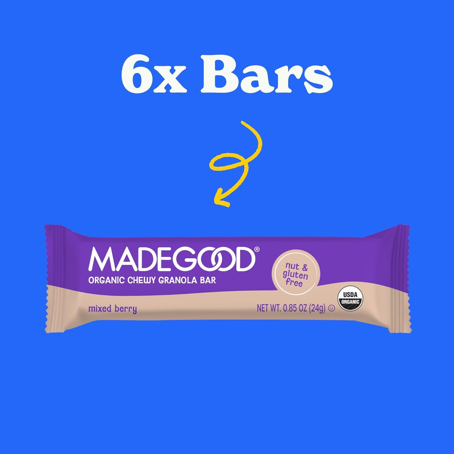 MadeGood Organic Granola Bars Gluten Free Mixed Berry 6 Bars Pack of 4
