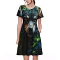 thumbnail image 1 of Balery Realistic Style Colorful Wolf A Vestidos sueltos de manga corta para mujer, vestidos de verano 2025, vestidos casuales de corte A con vuelo., 1 of 6
