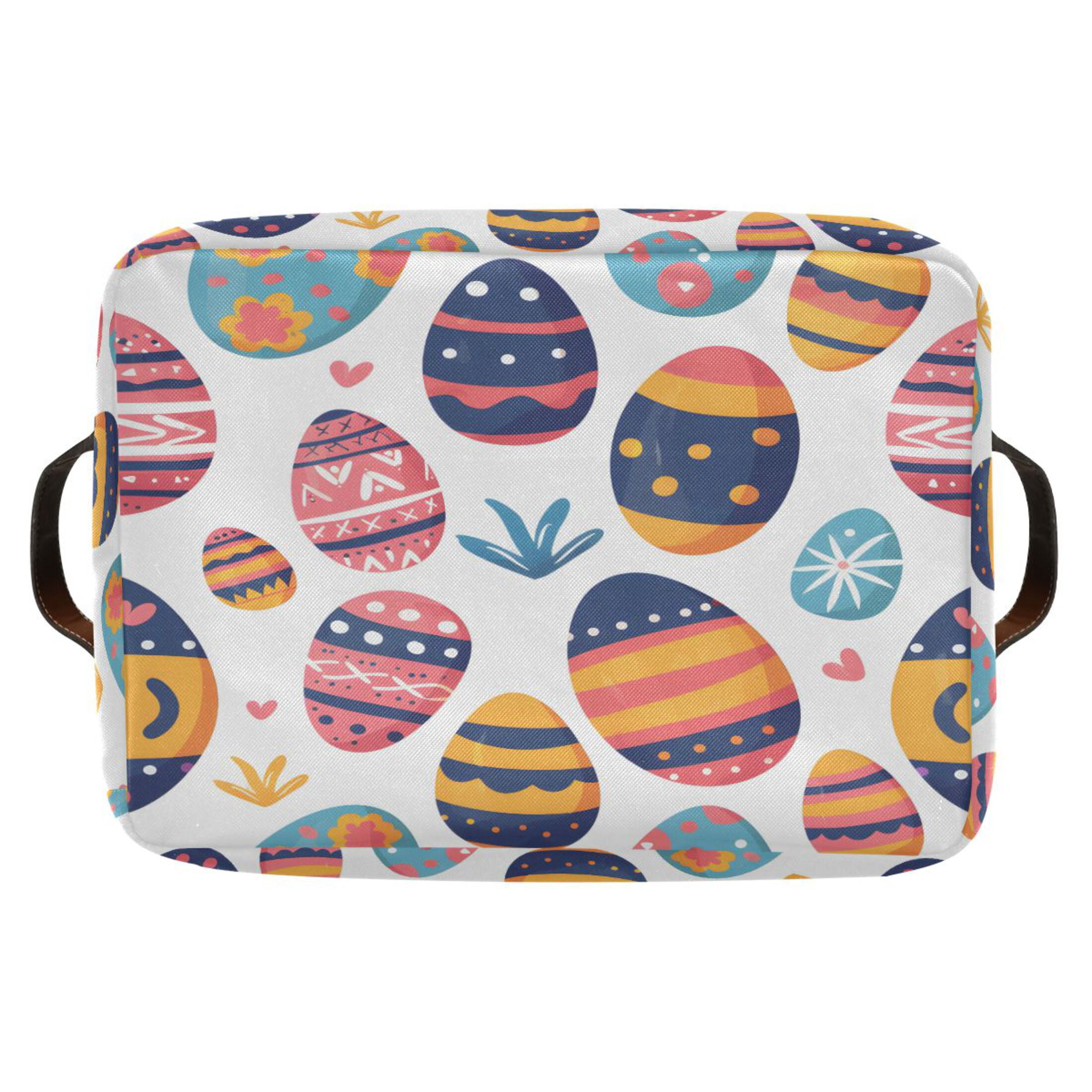 Easter Egg and Grass Storage Bins with Handle Fabric Organizer Basket Foldable Box 2 Pack 14.2x10.2x8.3