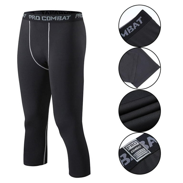 Men Compression Shorts Gym 3/4 Pant Base Layers Running Sport Tights  Leggings