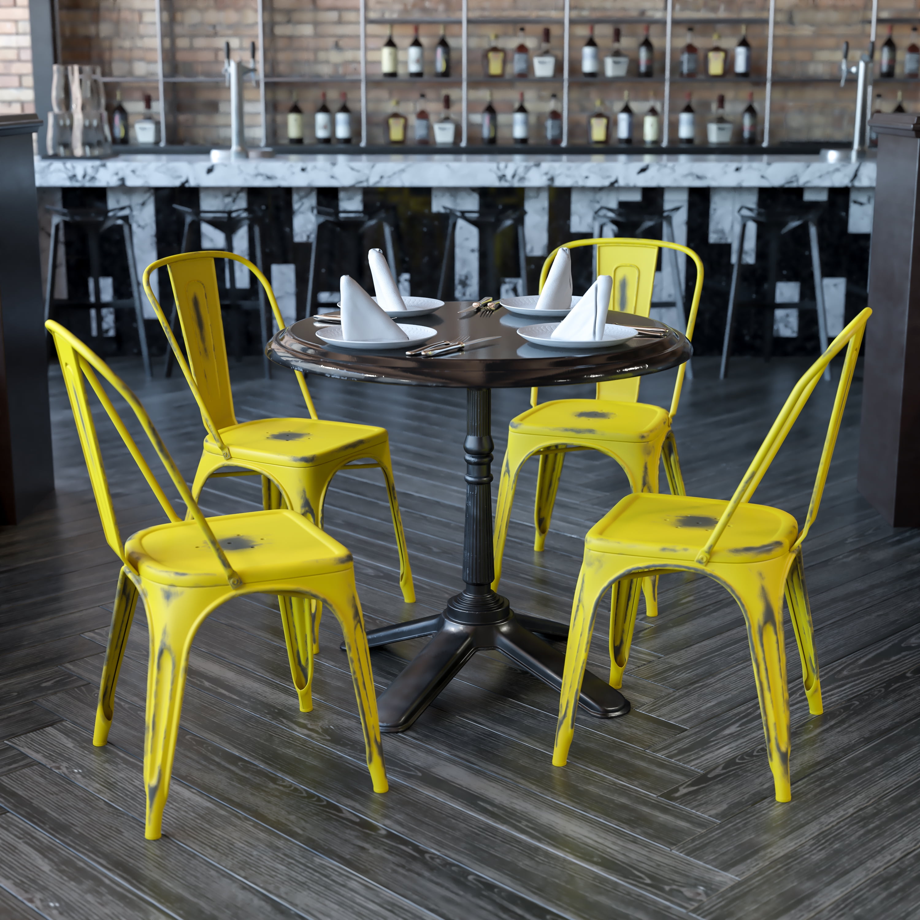 Distressed Orange Metal Indoor-Outdoor Stackable Chair Flash Furniture 4 Pk 