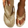 thumbnail image 2 of Naierhg 1 Pair Rhinestone Slippers Flat Heel Open Toe Non-slip Thong Design Rhinestone Daily Wear Summer Women Bling Flat Slippers Beach Supplies, 2 of 8