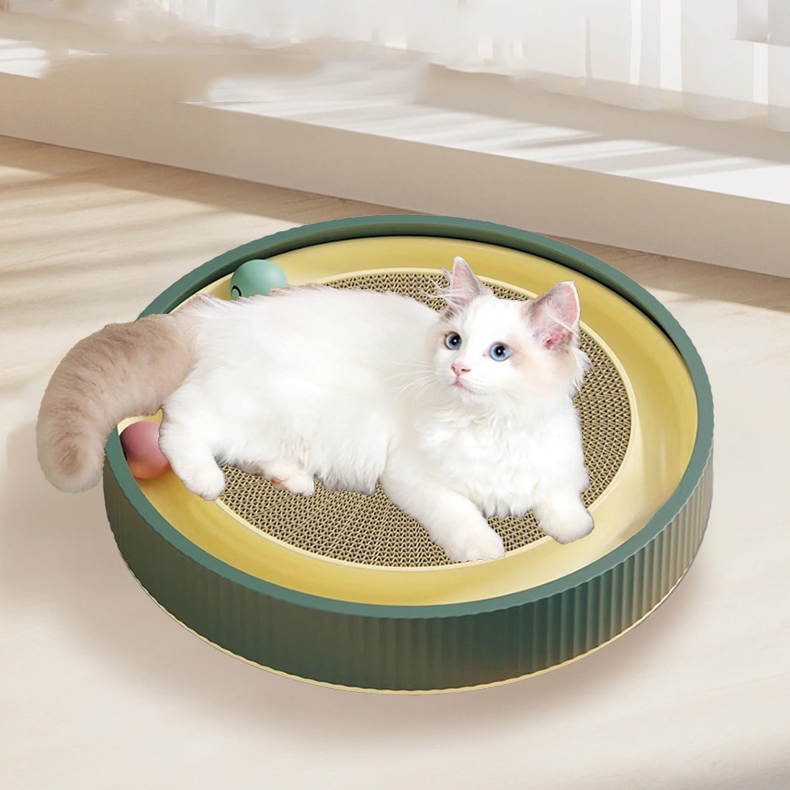 Zenithome 360° Rotating Cat Scratching Board Toy with Replaceable Scratch Pad, Interactive Carousel & Noise Maker for Active Cats, Durable ABS Plastic & Corrugated Cardboard, Non-Slip Base