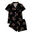 thumbnail image 2 of FASHOFT Button Up Pajamas For Women Set 2 Piece Bow Print Summer Cute Pjs Sets Lounge Matching Button Shirt with Shorts Sleepwear Black L, 2 of 3