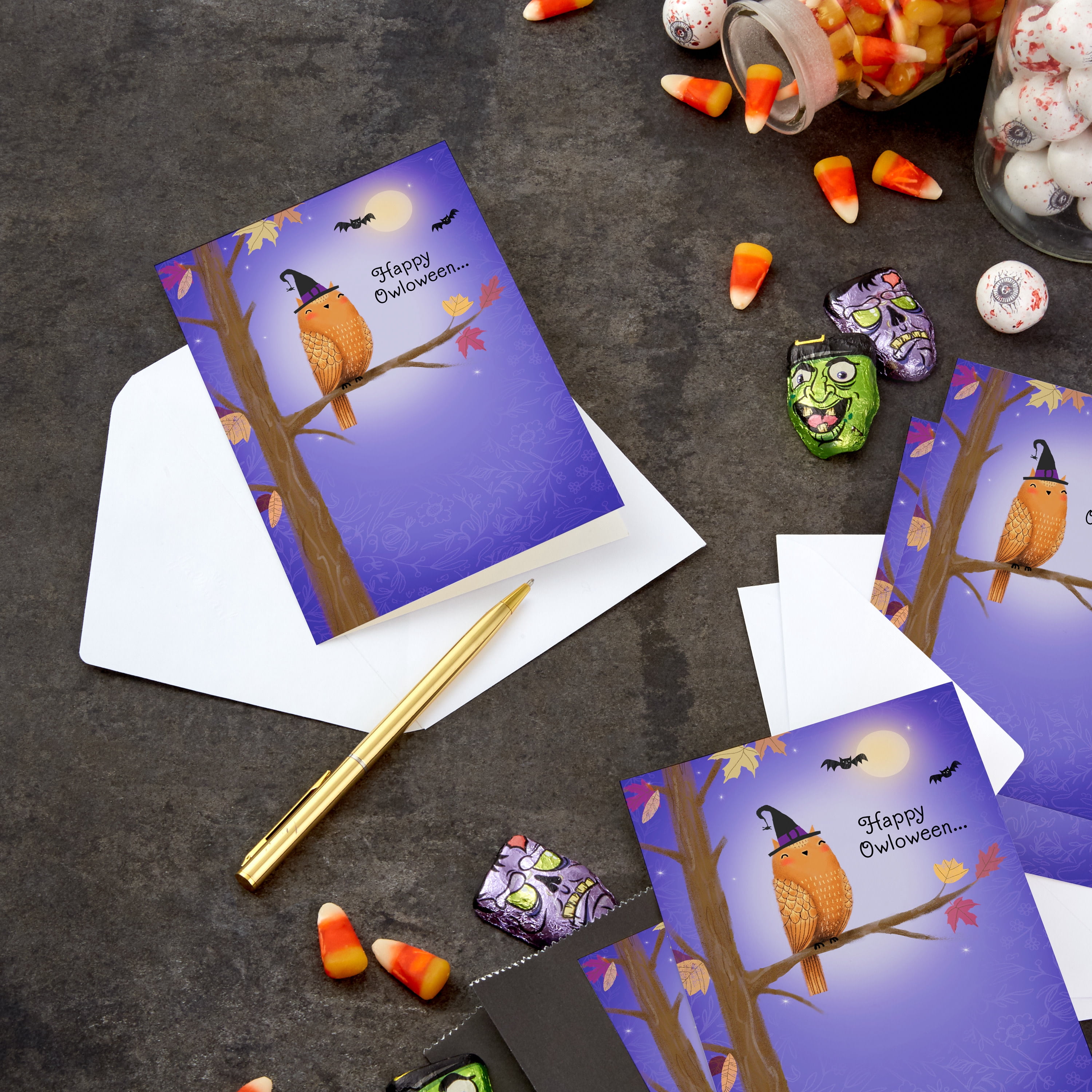 Hallmark Halloween Cards (Happy Owloween), Pack of 6, 6 Count