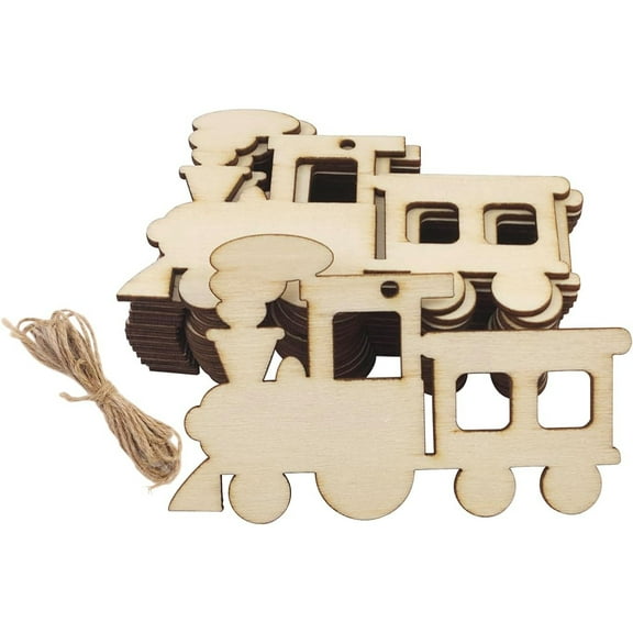 30 Pack 4 Inch Unfinished Wood Train Cutouts Crafts Wooden Train to Paint Train Shape Cutouts Paint Wooden Cars Hanging Ornaments DIY Gift Tags for Home Party Decoration Craft Project