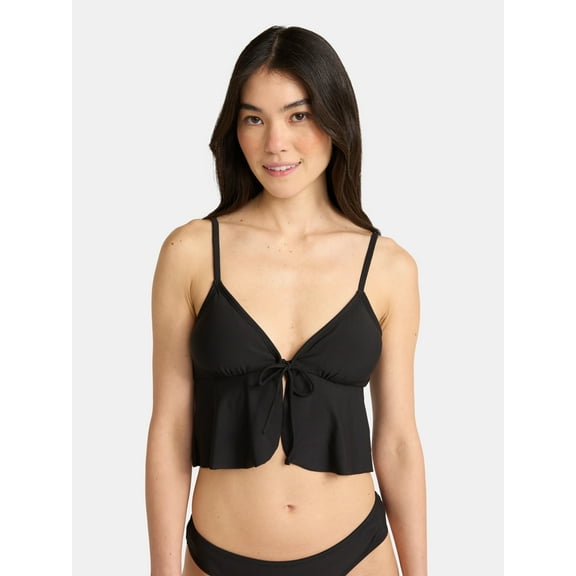 No Boundaries Rich Black Flyaway Bikini Top, Women's