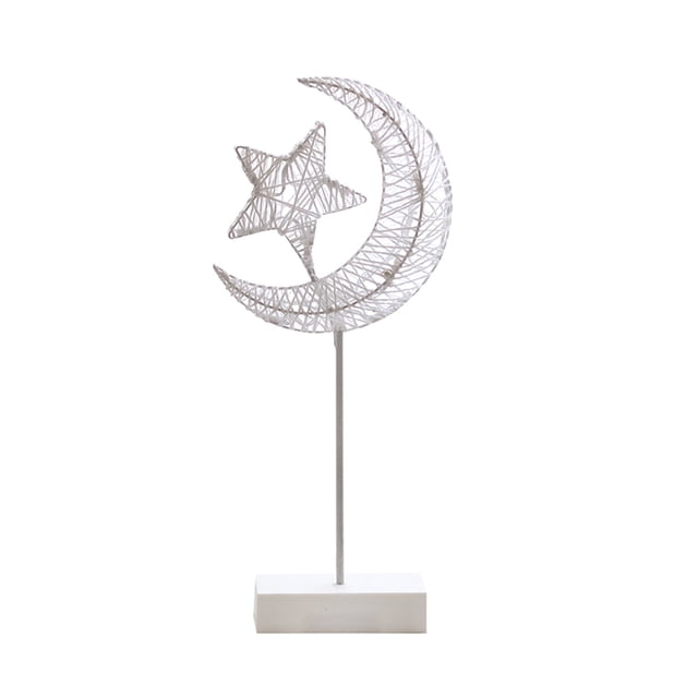 1PC LED Night Light Star Moon Table Lamp Rattan Modeling Lamp Christmas Holiday Decoration Lamp Love Modeling Lamp (Moon Holding Stars / without Battery)