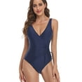 thumbnail image 2 of One Piece Bathing Suit for Women Bikini Romper Sexy V Neck Ruched Tummy Control Monokini Swimsuits Swimwear, 2 of 7