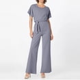 thumbnail image 5 of Huankd Womens Summer Casual Short Sleeve Pants Suit Beach Vacation Romper Belted Dressy Wedding Guest Jumpsuit Jumper Gray XL, 5 of 5