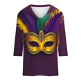 thumbnail image 4 of YUGYXL Women's Trendy Mardi Gras 3/4 Sleeve Shirts Plus Size Party Mask Printed Loose Comfy Tshirts Summer V Neck Lightweight Tees Ladies Tunic Tops Sales, 4 of 4