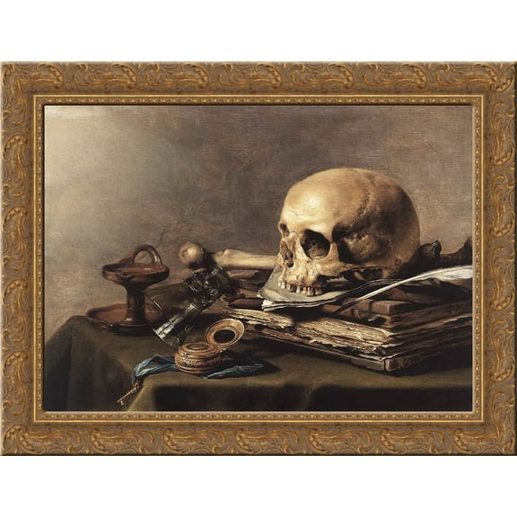 Vanitas. Still Life 24x18 Gold Ornate Wood Framed Canvas Art by Pieter Claesz