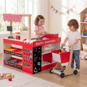 Infans Kids Grocery Store Playset Wooden Pretend Play Supermarket w/ Shopping Cart