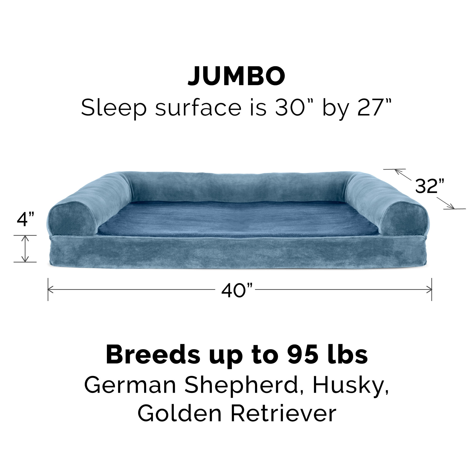 FurHaven Pet Products Faux Fur & Velvet Orthopedic Sofa Pet Bed for Dogs & Cats - Harbor Blue, Jumbo