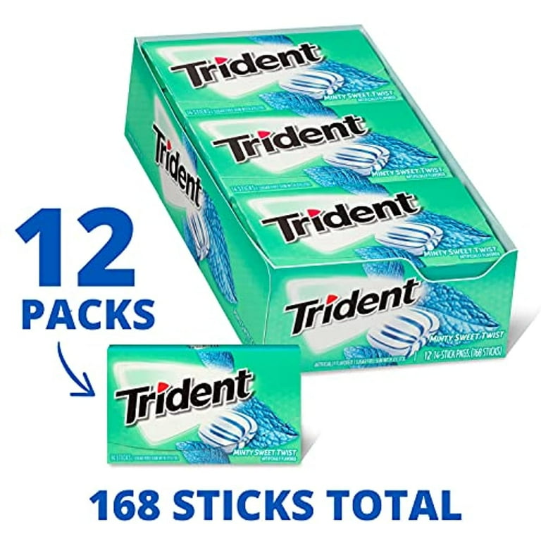 Trident Minty Sweet Twist Sugar Free Gum, 12 Packs of 14 Pieces (168 Total Pieces)