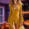 thumbnail image 6 of Halloween Dress for Women Short Front Long Back Long Sleeve Solid Color Holiday Party Gown Dress, 6 of 9