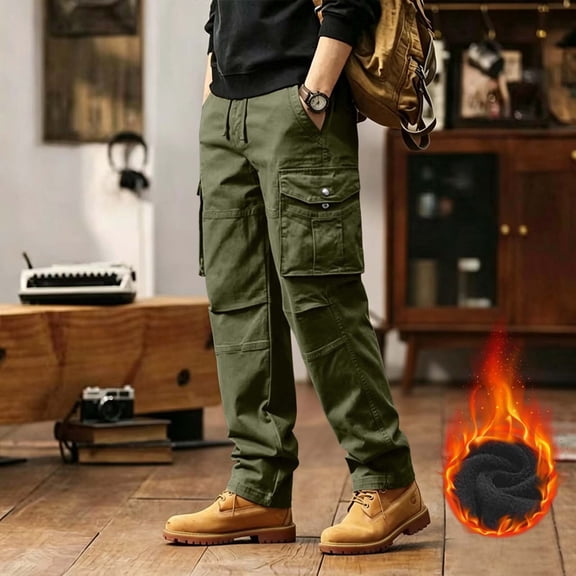Ciovxyn Men's Cargo Pants for Outdoor Activities - Comfortable, Multi-Pocket & Elastic Waist - Army Green L
