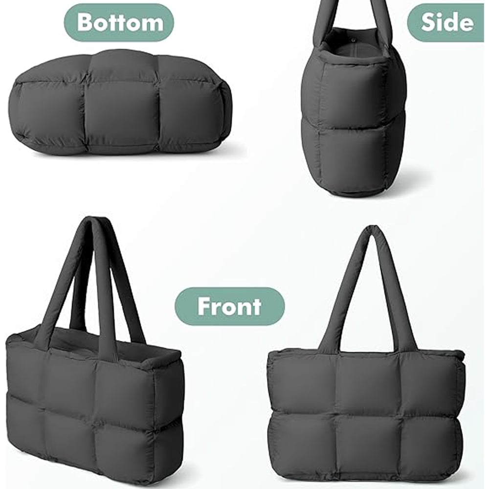 Puffer Tote Bag for Women, Large Quilted Puffy Handbag Lightweight Satchel Purse for Work Travel Gym Shop