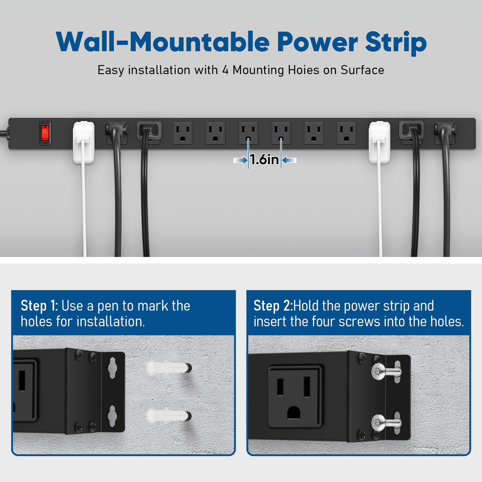 Vilong 12-Outlet Metal Surge Protector Power Strip, 6ft photo 4