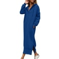 thumbnail image 2 of Wlynlyn Womens Hoodies Dress Long Sleeve Drawstring V Neck Casual Loose Hooded Sweatshirt Fall Solid Slit Sweat Dresses with Pocket, 2 of 7