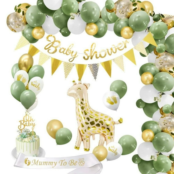 Decoración para baby shower con globos verdes de jirafa, pancarta para revelar el género del bebé, decoración para fiesta de bebés, niños y niñas.