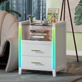 thumbnail image 2 of DENEST Modern LED Nightstand with 2 Drawers & Charging Station, White, 2 of 9