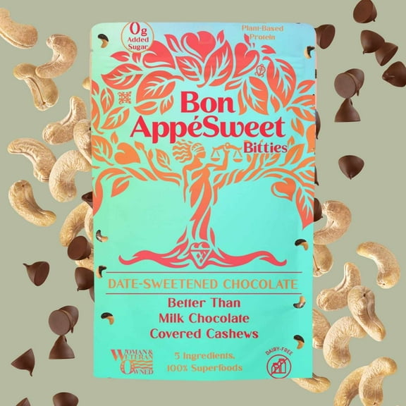 Bon Appesweet Date Sweetened Chocolate Covered Cashews - Better Than Milk Chocolate Covered | 3 Ounce (Pack of 3) | Zero Added Sugar, 54% Cacao, Plant Based, Dairy Free, and Guilt Free!