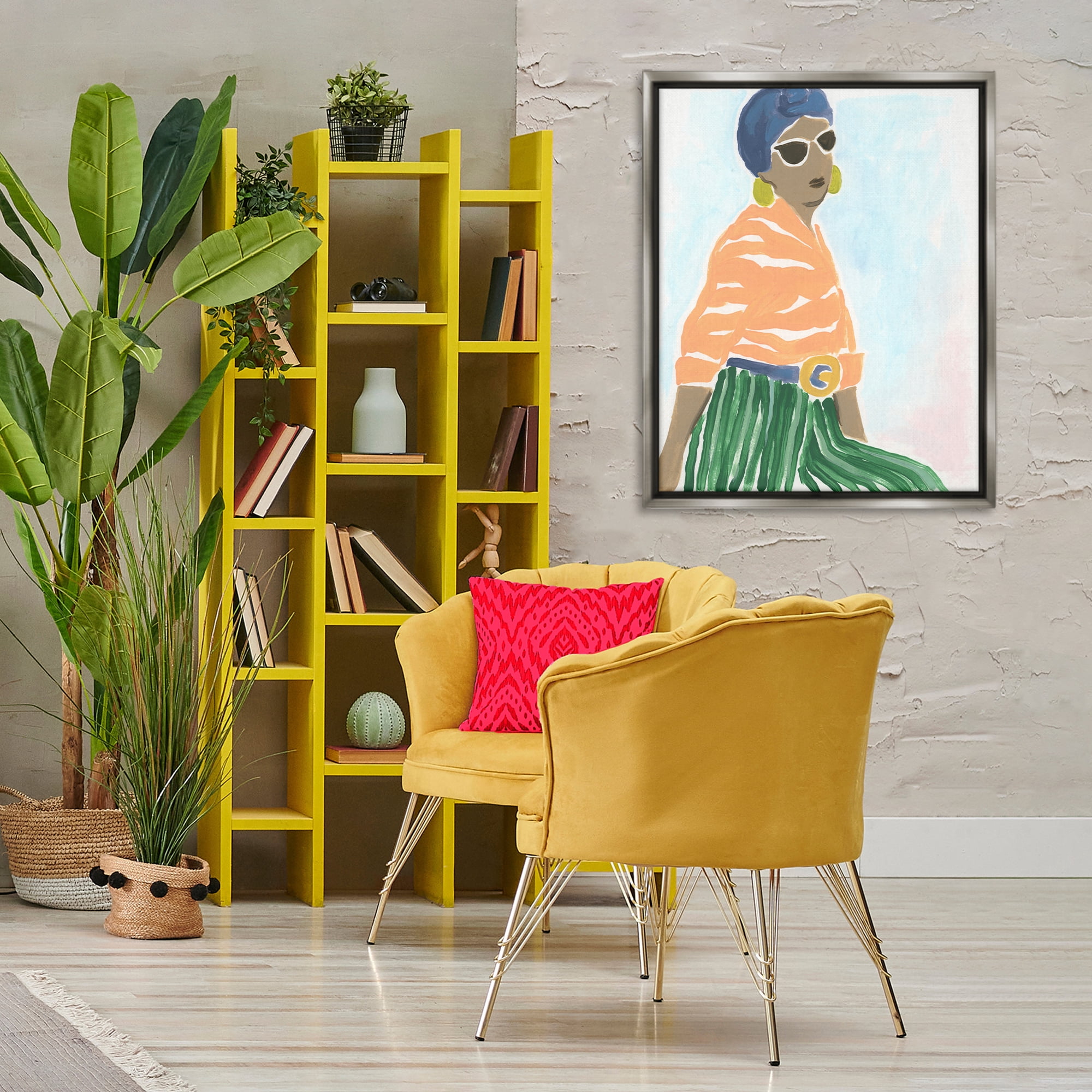 Stupell Industries Stylish Woman with Headwrap People Painting Gray Floater Framed Canvas Art Print Wall Art, 25 x 31