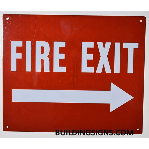 FIRE EXIT Arrow Right Sign (Reflective !!,Aluminium, RED Background, 10X12 inch)(ref-2022-4)