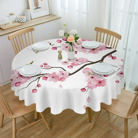 

Japanese Style Sakura Cherry Blossom Pink Flower Round Waterproof Tablecloth Home Decorative Table Cover Party Table Cloth
